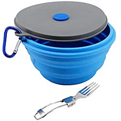 Mr. Peanut's Collapsible Silicone Camping Bowl with Lid & Foldable Fork